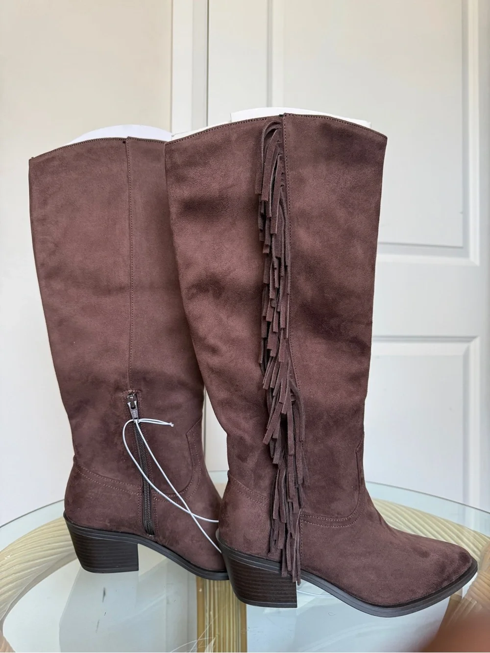 Universal Thread Patsy Tall Fringe Western Boots Brown Size 8.5 Memory Foam